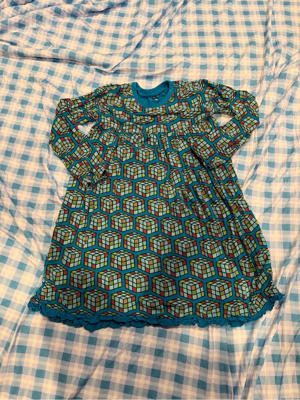 Kickee Pants Teal Geometric Cube Print Dress